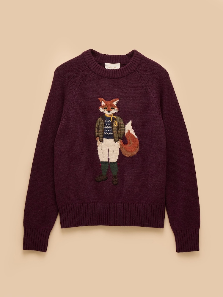 Joules Jonty Wine Red Intarsia Cotton-Rich Crew Neck Jumper - Image 12 of 12