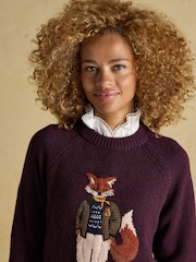 Joules Jonty Wine Red Crew Neck Intarsia Jumper - Image 4 of 9