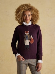 Joules Jonty Wine Red Crew Neck Intarsia Jumper - Image 5 of 9