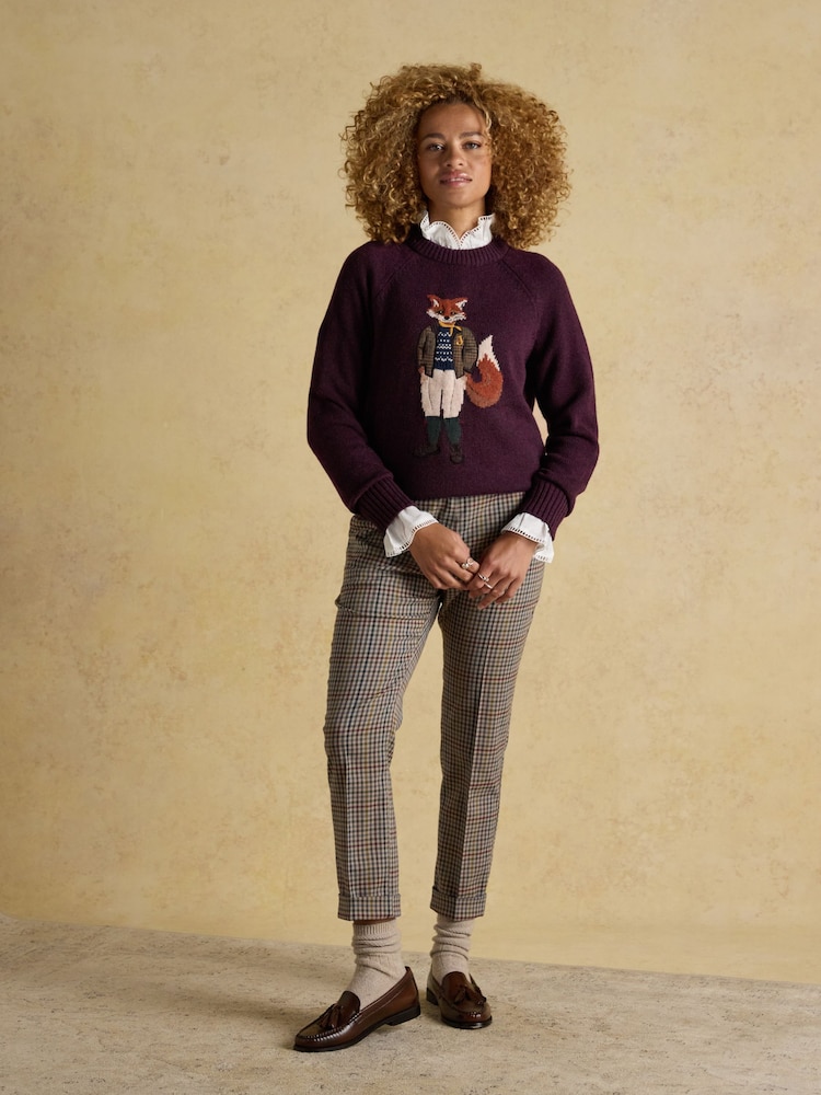 Joules Jonty Wine Red Intarsia Cotton-Rich Crew Neck Jumper - Image 6 of 12