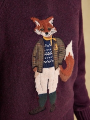 Joules Jonty Wine Red Crew Neck Intarsia Jumper - Image 7 of 9