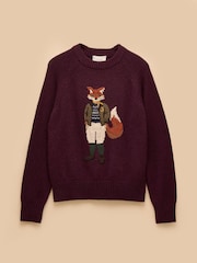 Joules Jonty Wine Red Crew Neck Intarsia Jumper - Image 9 of 9