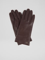 LK Bennett Brown Gina Chocolate Classic Lkb Stud Gloves - Image 1 of 2