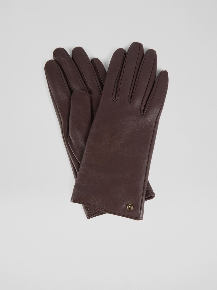 LK Bennett Brown Gina Chocolate Classic Lkb Stud Gloves - Image 1 of 2