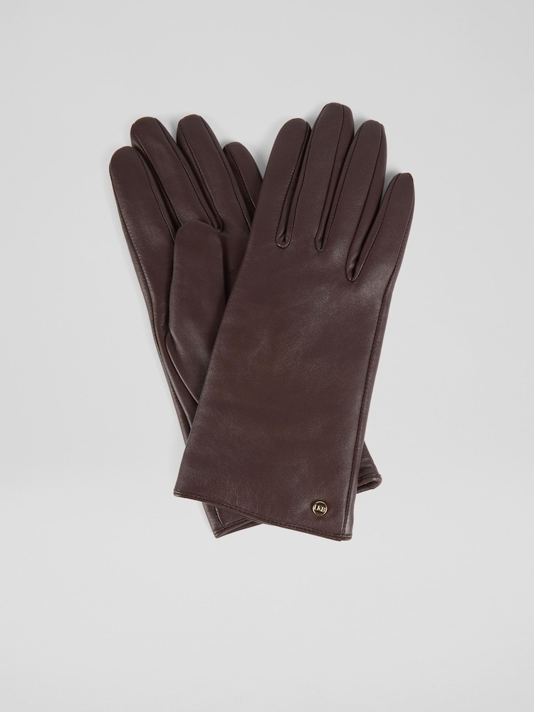 LK Bennett Brown Gina Chocolate Classic Lkb Stud Gloves - Image 1 of 2 LK Bennett Brown Gina Chocolate Classic Lkb Stud Gloves - Image 1 of 2