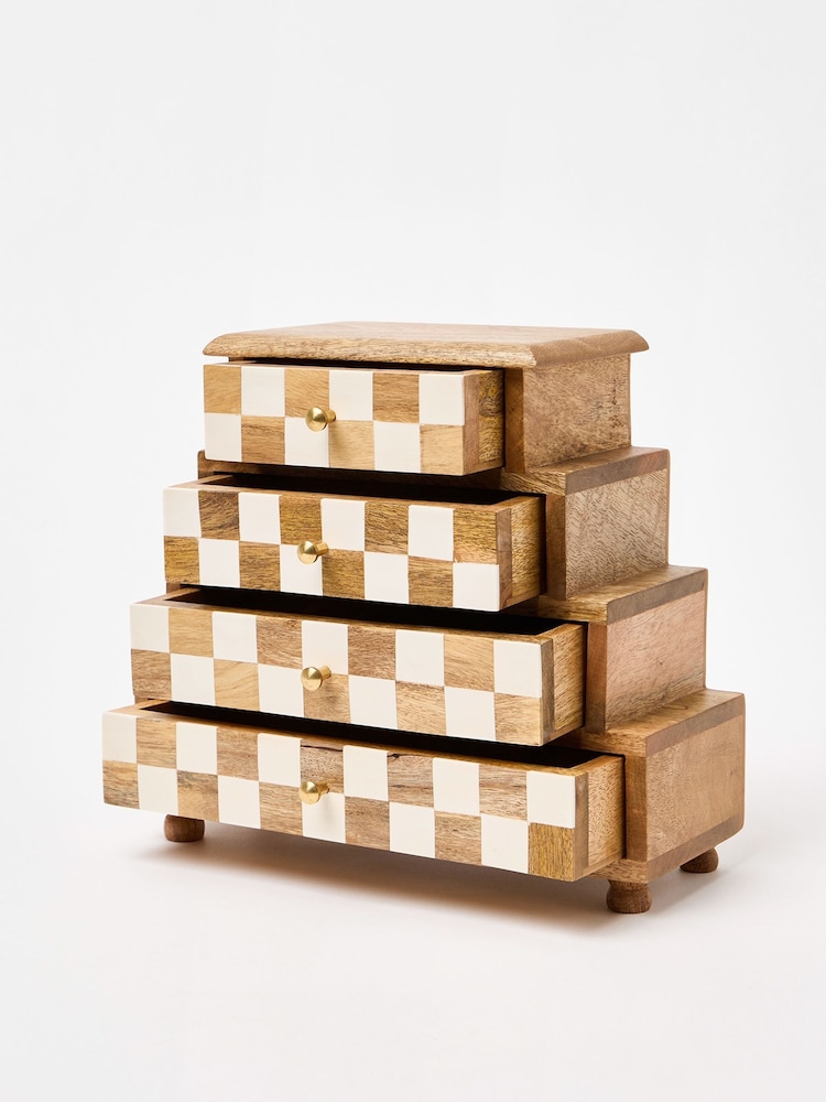 Oliver Bonas Natural Chequerboard Resin & Wood Storage Drawers - Image 1 of 4