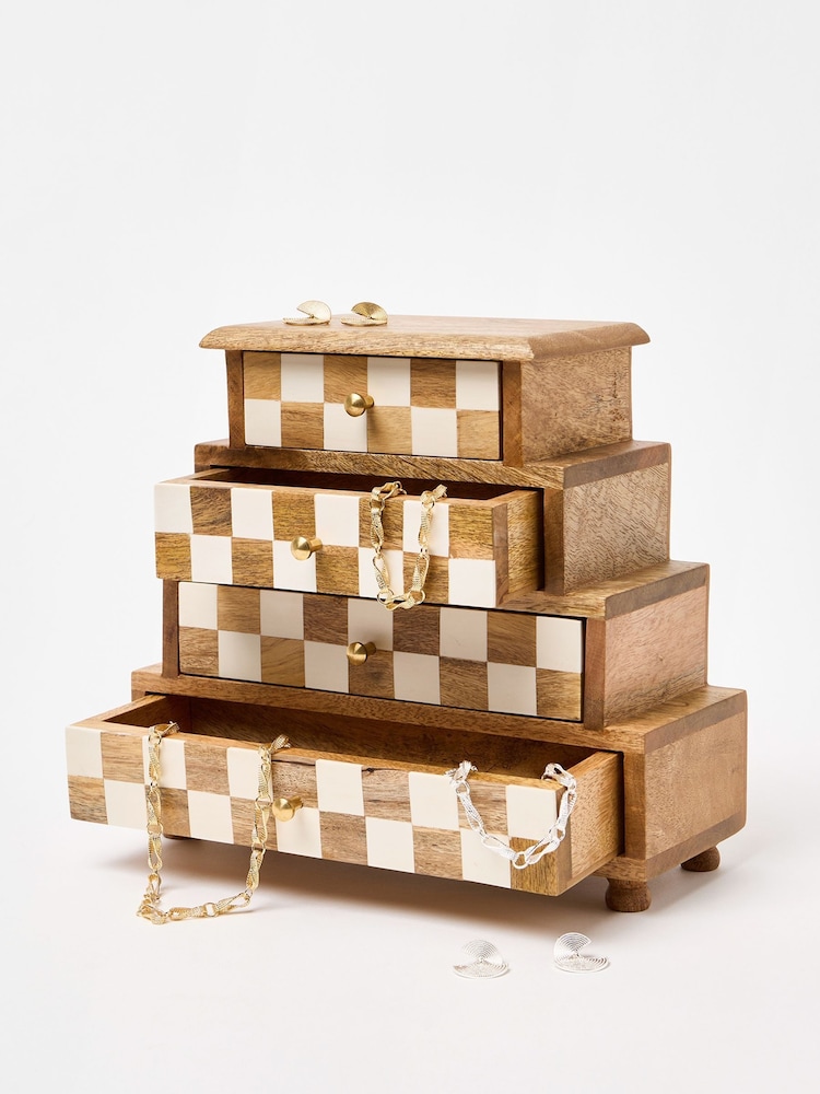 Oliver Bonas Natural Chequerboard Resin & Wood Storage Drawers - Image 2 of 4