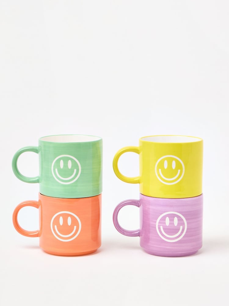 Oliver Bonas Green Happy Face Stacking Mug Set of Four - Image 1 of 5 Oliver Bonas Green Happy Face Stacking Mug Set of Four - Image 1 of 5