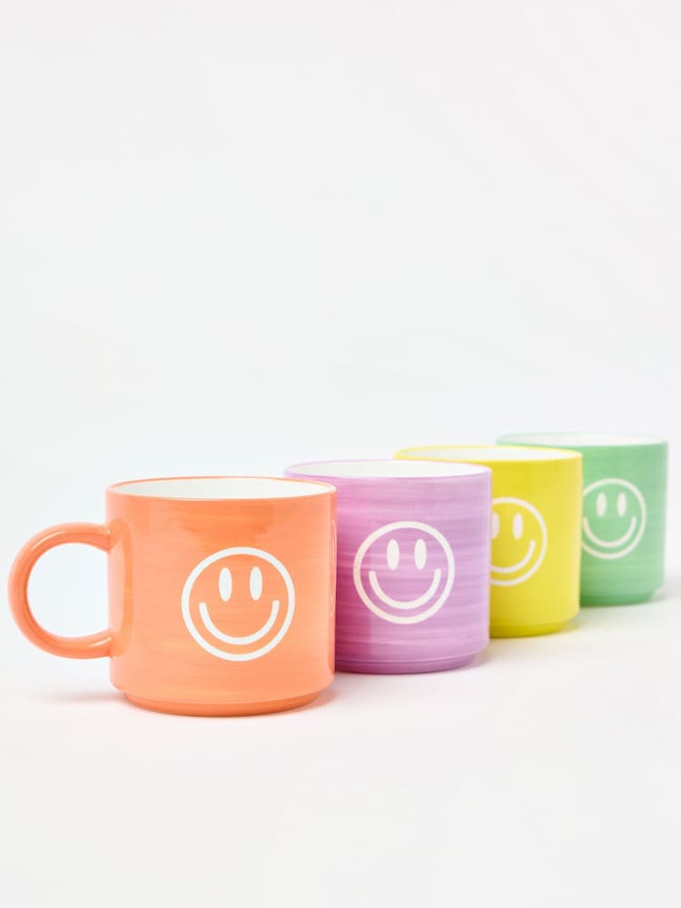 Oliver Bonas Green Happy Face Stacking Mug Set of Four - Image 2 of 5