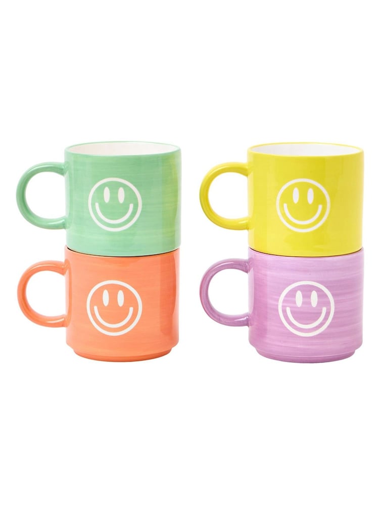 Oliver Bonas Green Happy Face Stacking Mug Set of Four - Image 5 of 5