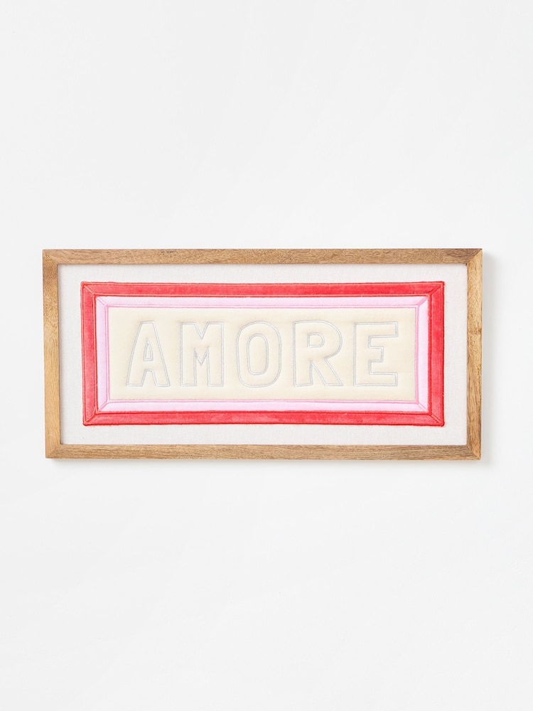 Oliver Bonas Pink Amore Fabric Framed Wall Art - Image 1 of 3