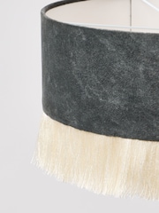 Oliver Bonas Grey Ero Velvet & Tassel Drum Pendant Lamp Shade - Image 3 of 4