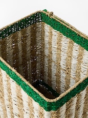 Oliver Bonas Green Stripe Seagrass Laundry Basket Small - Image 3 of 6