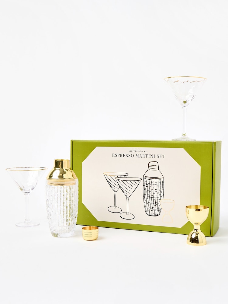Oliver Bonas Gold Espresso Martini Cocktail Glasses Gift Set - Image 1 of 3