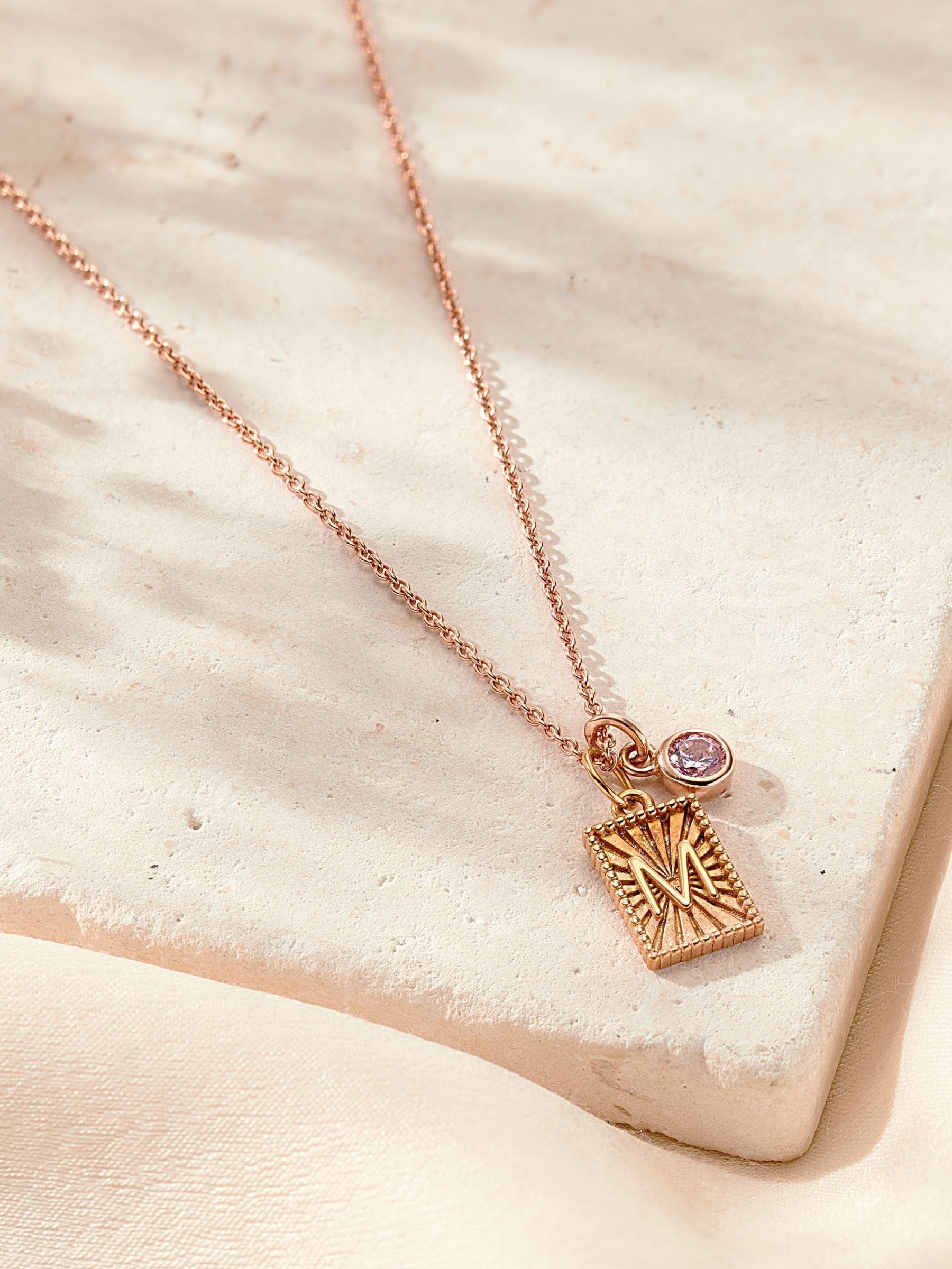 Posh Totty Designs Gold Tone Sunbeam Initial & Birthstone Charm Necklace