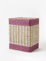 Oliver Bonas Pink Stripe Seagrass Laundry Basket Large - Image 1 of 2
