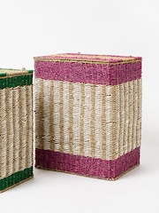 Oliver Bonas Pink Stripe Seagrass Laundry Basket Large - Image 2 of 2