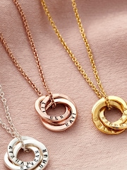 Posh Totty Designs Gold Tone Personalised Micro Russian Ring Necklace - Image 1 of 2
