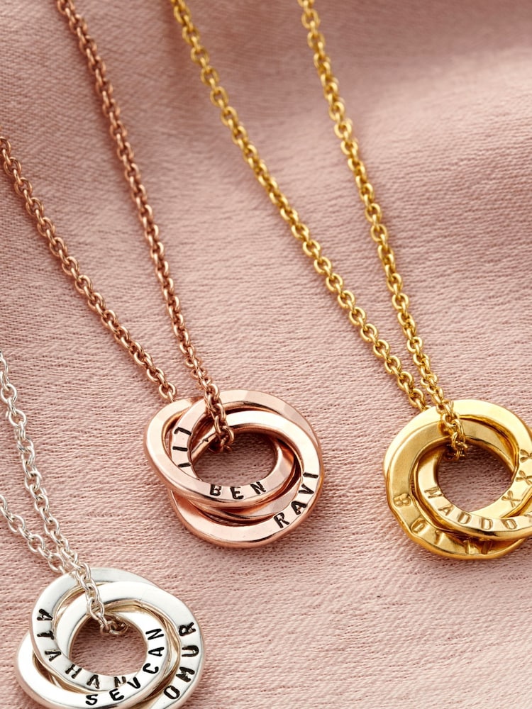 Posh Totty Designs Gold Tone Personalised Micro Russian Ring Necklace - Image 1 of 2