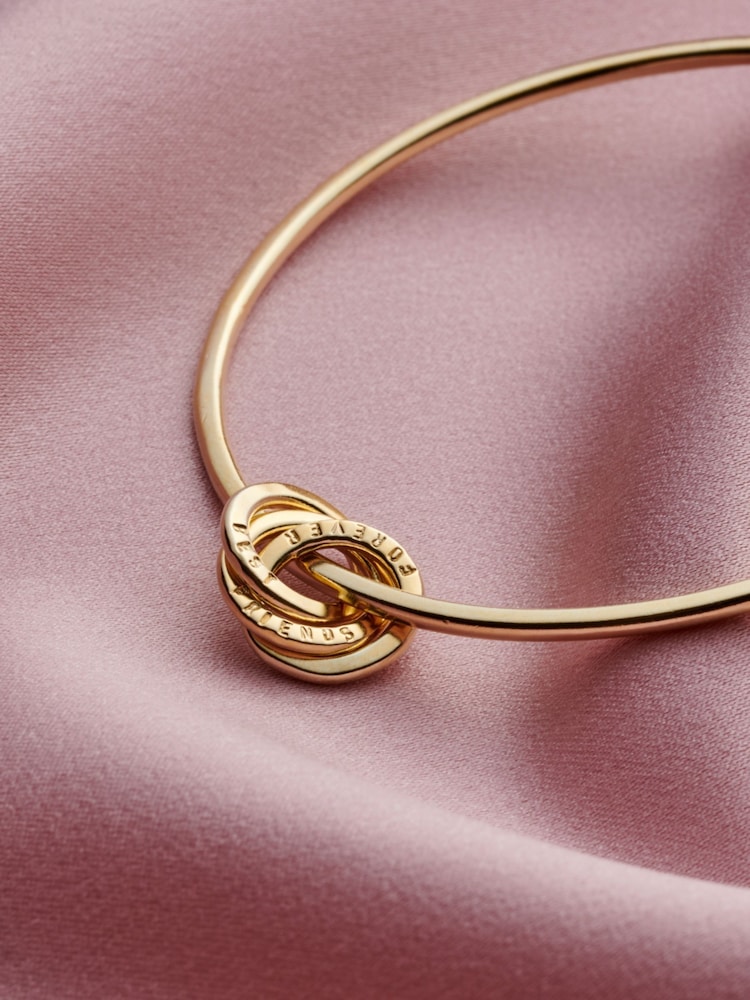 Posh Totty Designs Gold Tone Personalised Russian Ring Charm Bangle - Image 2 of 4