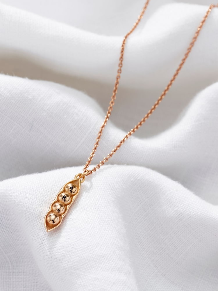 Posh Totty Designs Gold Tone Personalised Peapod Charm Necklace - Image 1 of 3