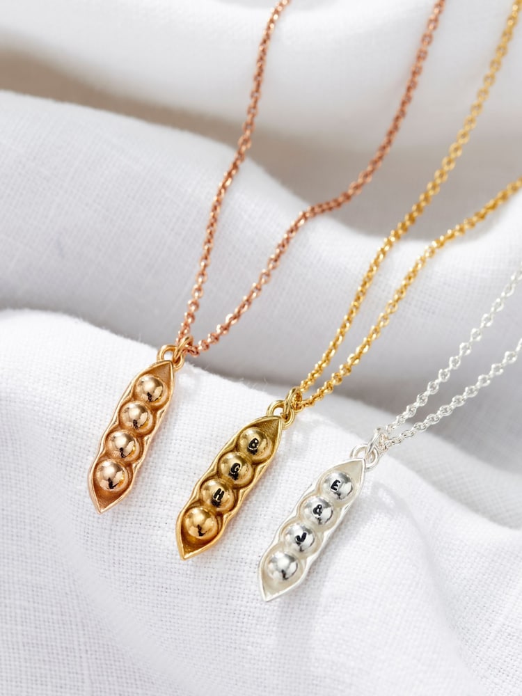 Posh Totty Designs Gold Tone Personalised Peapod Charm Necklace - Image 2 of 3