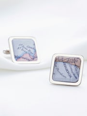 Posh Totty Designs Silver Tone Personalised Vintage Square Map Cufflinks - Image 1 of 2