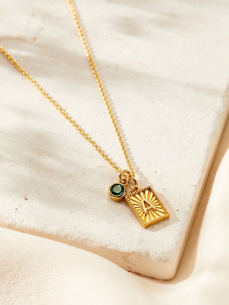 Posh Totty Designs Gold Tone Sunbeam Initial & Birthstone Charm Necklace - Image 1 of 4