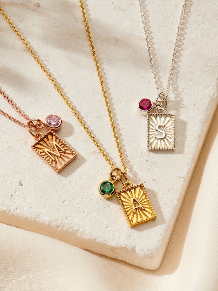Posh Totty Designs Gold Tone Sunbeam Initial & Birthstone Charm Necklace - Image 2 of 4