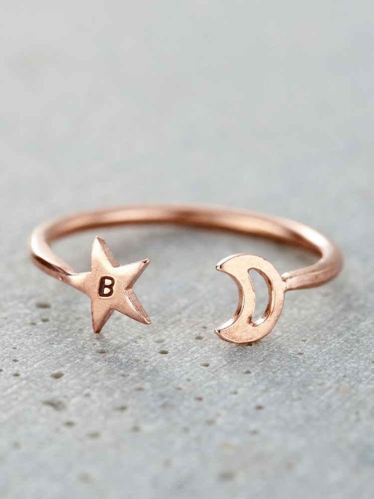 Posh Totty Designs Gold Tone Personalised Moon & Star Open Ring - Image 1 of 4