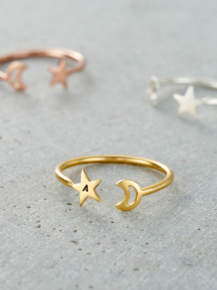 Posh Totty Designs Gold Tone Personalised Moon & Star Open Ring - Image 2 of 4
