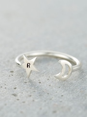 Posh Totty Designs Silver Tone Personalised Moon & Star Open Ring - Image 1 of 4