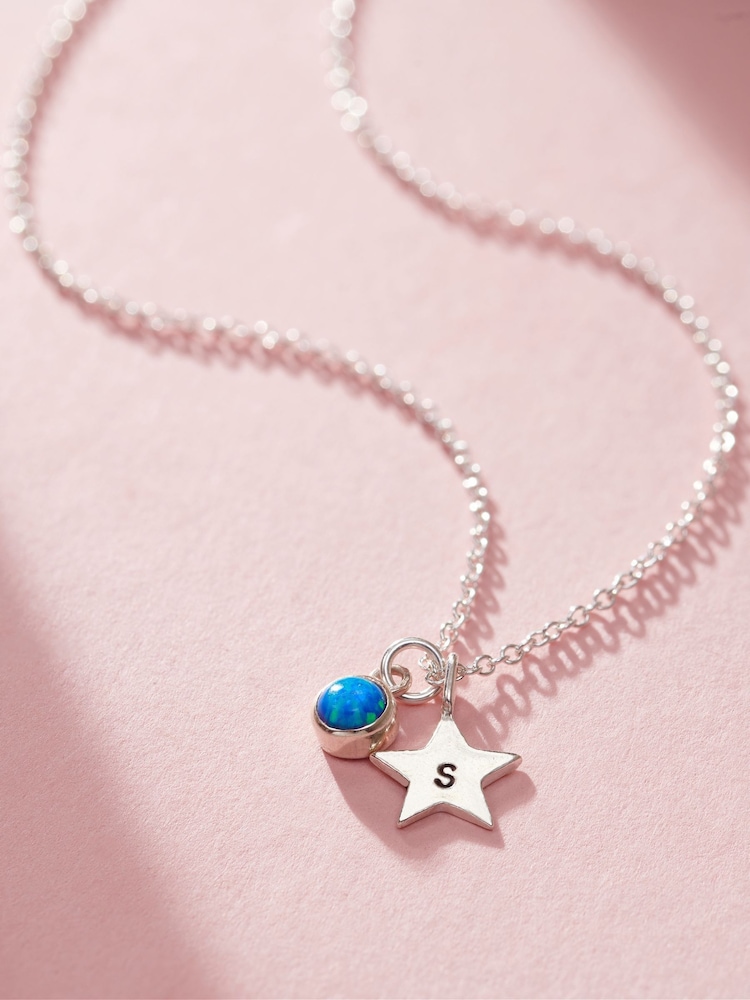 Posh Totty Designs Silver Tone Birthstone & Initial Star Charm Necklace - Image 1 of 4