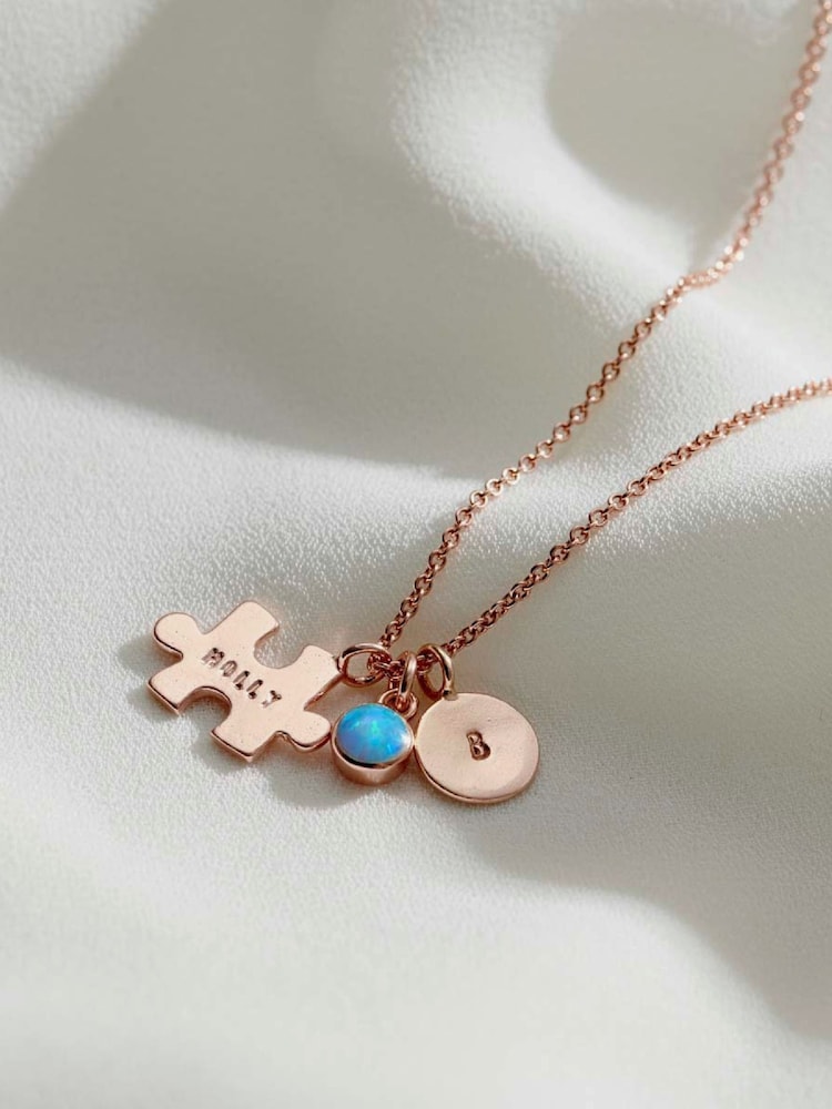 Posh Totty Designs Gold Tone Jigsaw Personalised Charm Necklace - Image 1 of 4