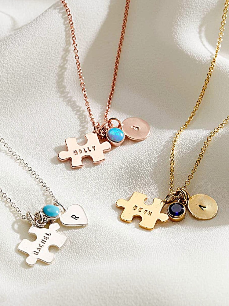 Posh Totty Designs Gold Tone Jigsaw Personalised Charm Necklace - Image 2 of 4