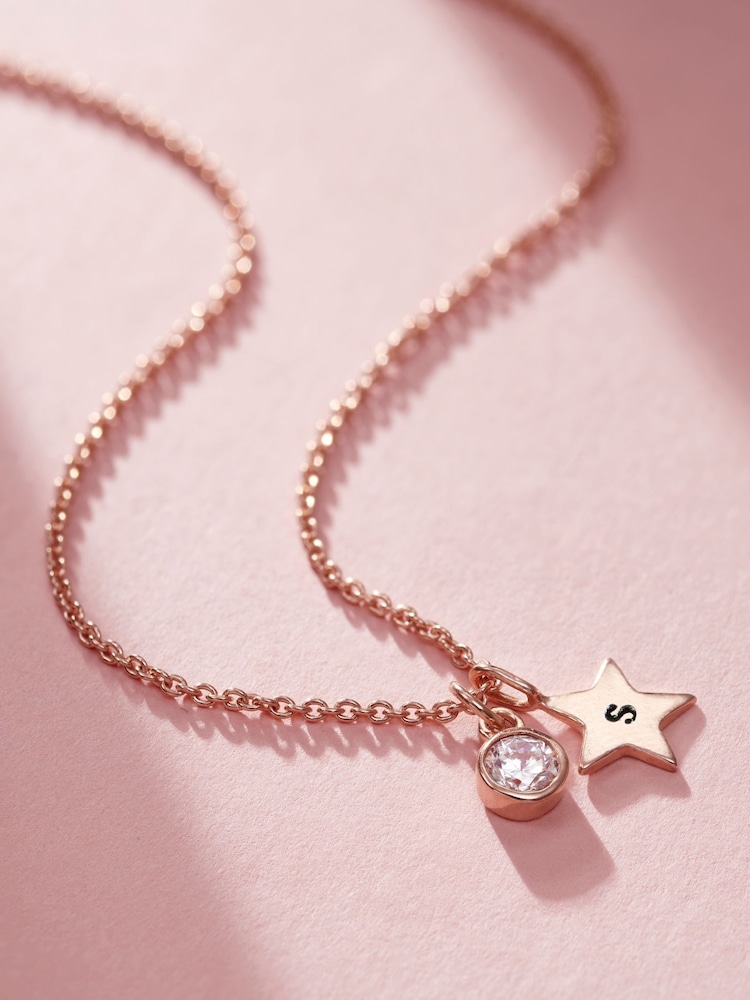 Posh Totty Designs Gold Tone Birthstone & Initial Star Charm Necklace - Image 1 of 4