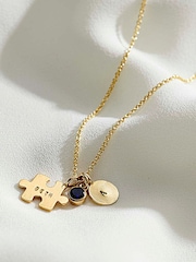 Posh Totty Designs Gold Tone Jigsaw Personalised Charm Necklace - Image 1 of 4
