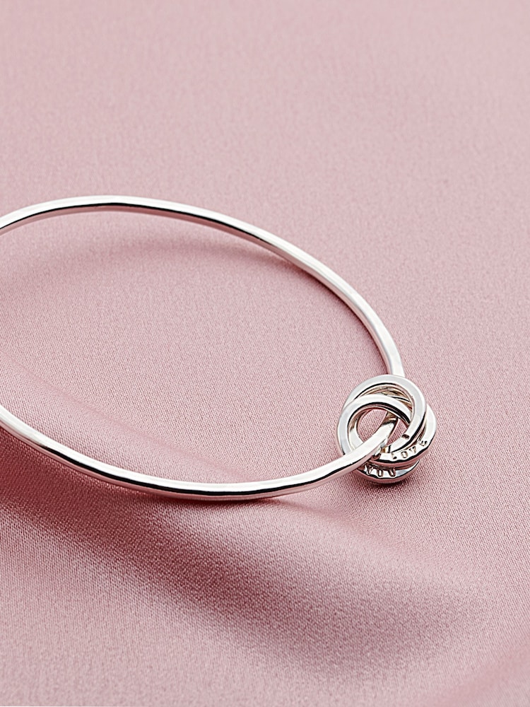 Posh Totty Designs Silver Tone Personalised Russian Ring Charm Bangle - Image 1 of 3