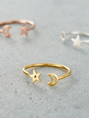 Posh Totty Designs Gold Tone Personalised Moon & Star Open Ring - Image 1 of 3