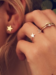 Posh Totty Designs Gold Tone Personalised Moon & Star Open Ring - Image 2 of 3