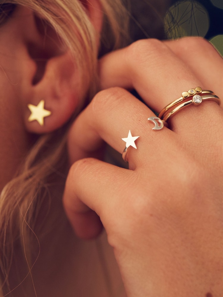 Posh Totty Designs Gold Tone Personalised Moon & Star Open Ring - Image 2 of 3