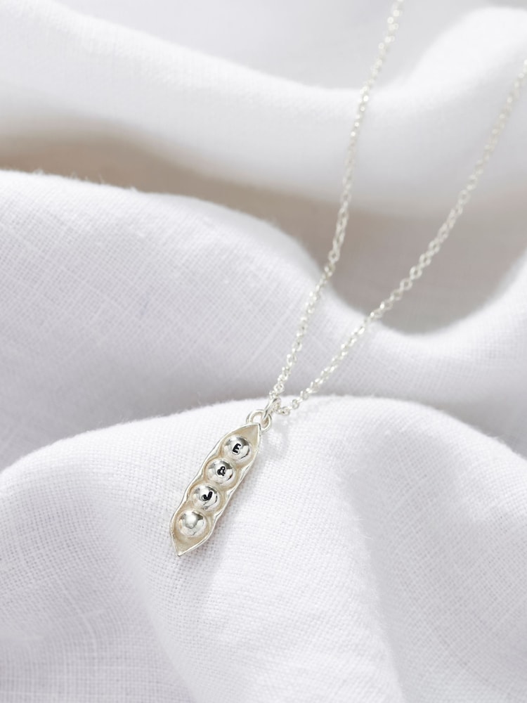 Posh Totty Designs Silver Tone Personalised Peapod Charm Necklace - Image 1 of 3