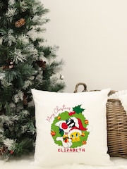 Personalised Looney Tunes Christmas Cushion by Character World - Image 1 of 4