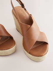 Tan Brown Standard/Wide Fit Forever Comfort® Leather Round Toe Cross-Over Slingback Platform Wedges - Image 3 of 5