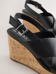 Black Standard/Wide Fit Forever Comfort® Leather Round Toe Cross-Over Slingback Platform Wedges - Image 3 of 5