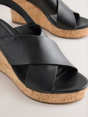 Black Standard/Wide Fit Forever Comfort® Leather Round Toe Cross-Over Slingback Platform Wedges - Image 4 of 5