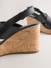 Black Standard/Wide Fit Forever Comfort® Leather Round Toe Cross-Over Slingback Platform Wedges - Image 5 of 5