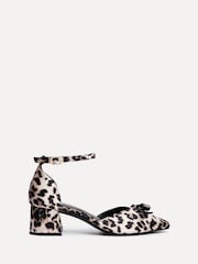 Linzi Leopard Orla Low Block Heeled Courts With Bow Detail - Image 2 of 5