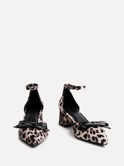 Linzi Leopard Orla Low Block Heeled Courts With Bow Detail - Image 3 of 5