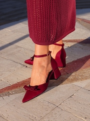 Linzi Red Orla Low Block Heeled Courts With Bow Detail - Image 1 of 5